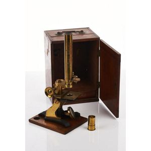 Brass microscope, by J. Lizares of Glasgow, in a mahogany…