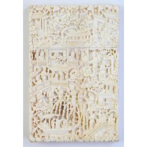 Heavily carved ivory card case, length 11.5 cm
