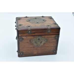 Victorian brass-bound rosewood tea caddy box, height 12 cm,…
