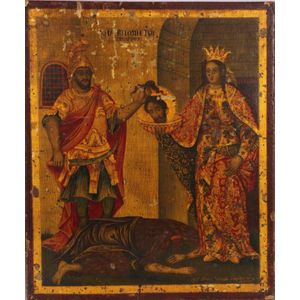 Large 19th century painted icon of Behading of St John the…