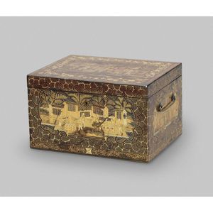 A Chinese export gilt and lacquered tea caddy, of rectangular…