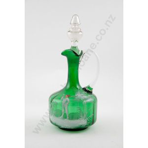 Victorian Mary Gregory claret jug green glass enamel painted…