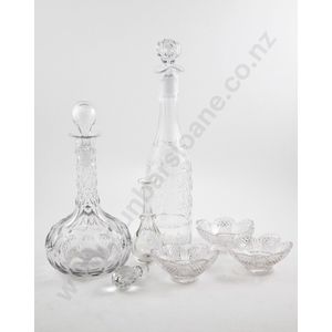 Victorian glass wine decanter heavy facet and thumb cut…