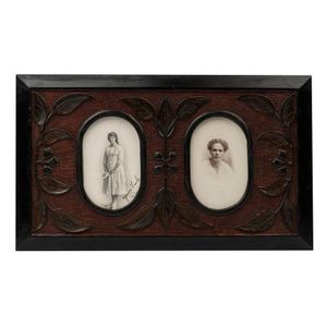 An Australian folk art carved double picture frame with gumnuts…