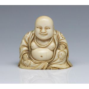 Seated Hotei Ivory Figure with Yin Yang Robe - Zother - Oriental