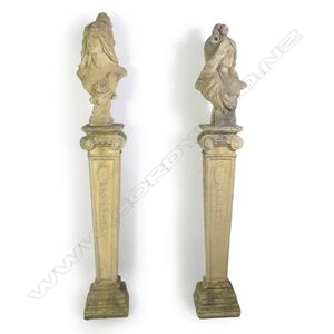 A pair of church stone female busts on tall plinths. Tallest…