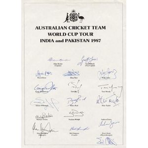 1987 Australian Team to World Cup, team sheet with 19…