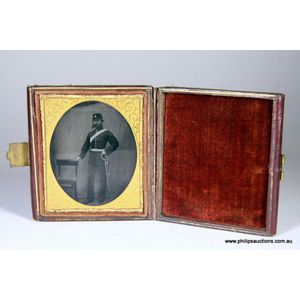 A fine antique cased Daguerrotype of a soldier, circa 1860, the…