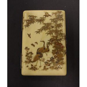 Antique Japanese aide memoire, with inlaid crane & bamboo…