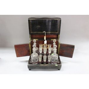 Antique French Napoleon III liquor box with glasses & decanters,…
