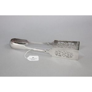 Pair of silver plate asparagus tongs with pierced work ends, 28…