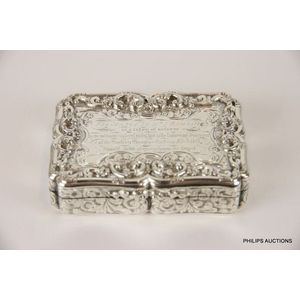 A fine sterling silver presentation table snuff box, 1845…