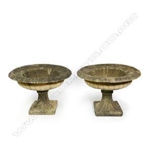 A pair of church stone classical garden 'Woodbury' urns, low…