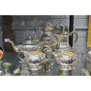 Silver plate five piece melon form fluted tea coffee service,…