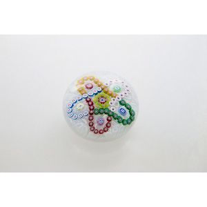Paperweight, St Louis millefiori garlandon latticino, dated 1875