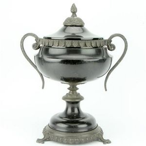 Continental marble lidded urn having cast metal fittings &…