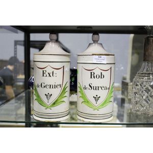 Two antique 18th century tin glazed terracotta chemist jars,…