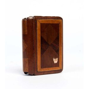 A miniature Tasmanian timber book box with applied gold map of…