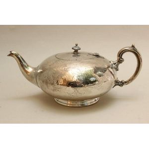 George III silver plate bullet teapot, of squat bun form, with…