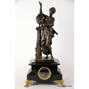 French Marble and Spelter Mantle Clock with Music Maiden
