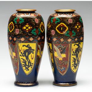 Small Vintage Japanese Ceramic Cloisonne Posy Flower Vases, Set of