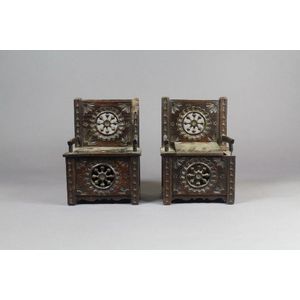 Two miniature antique French Brittany dolls chairs/trinket…