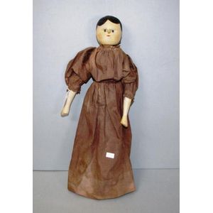 Antique wooden jointed doll, circa 19th century, wearing…