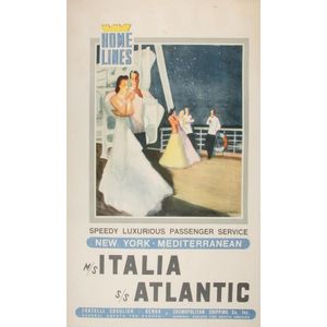 Italian Travel Poster: 'Home Lines Speedy Luxurious Passenger…