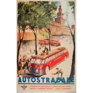 Italian Travel Poster: circa 1950, 'Autostradale' luxury motor…