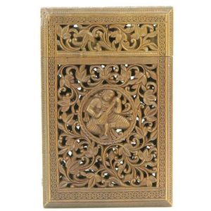 Indian Cedarwood card case having central medallions of deities…