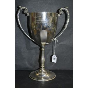 Large silver plated two handled trophy presented to Maitland…