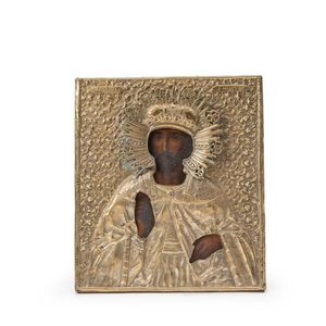 An antique icon of Christ the Saviour, with gilt metal oklad,…