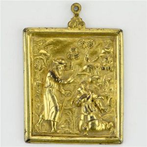 Early gilt bronze religious scene Golgotha icon pressed…