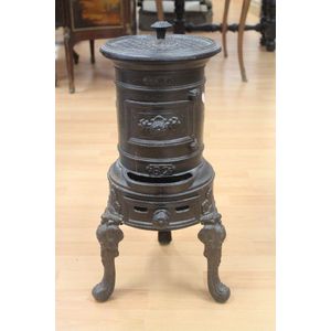 Antique French Rosieres cylindrical cast iron fuel stove,…
