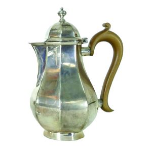A silver coffee or chocolate pot, baluster shape, octagonal…