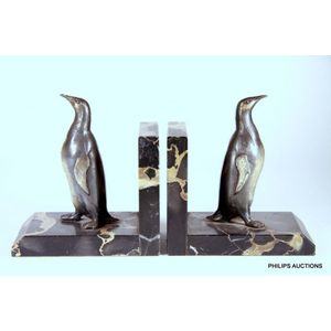 A pair of Art Deco spelter Penguin bookends, circa 1930s, the…