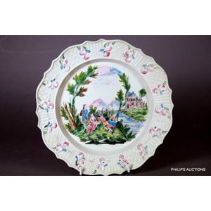 A rare 'Arcadian' salt glazed polychrome stoneware plate, circa&hellip;