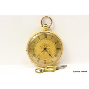 A gold mid sized open faced pocket watch, 18ct yellow gold,…