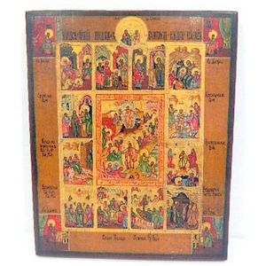 A 20th century Resurrection of Christ icon, tempera, 31 x 25 cm