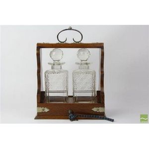 Oak Edwardian English tantalus early 1900s oak tantalus with…