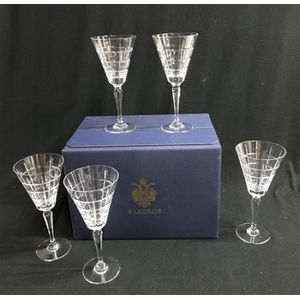 Five Faberge Metropolitan red wine glasses, in original box,…