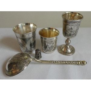 Five 19th century Russian niello silver items includes…