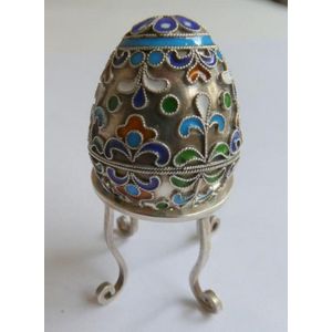Russian silver cloisonne miniature egg son stand measures 3.2…
