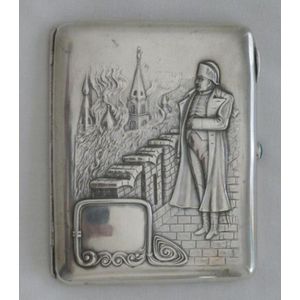 Antique Russian Napoleonic silver cigarette case depicting…