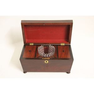 A Regency mahogany two division tea caddy with mixing bowl. 20…