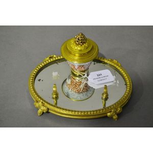Antique French mirrored inkstand with porcelain pot, approx 10…