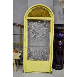Vintage French iron arched frame entrance door, approx 234 cm…