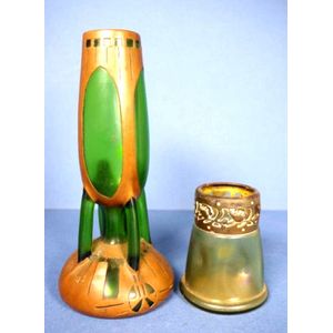 Two Loetz style Art Nouveau glass vases, both with applied…