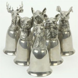 Silver plated Italian figural stirrup cups modelled as a hare,…