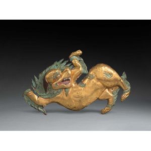 18th Century Tibetan Gilt Copper Snow Lion Figure - Zother - Oriental